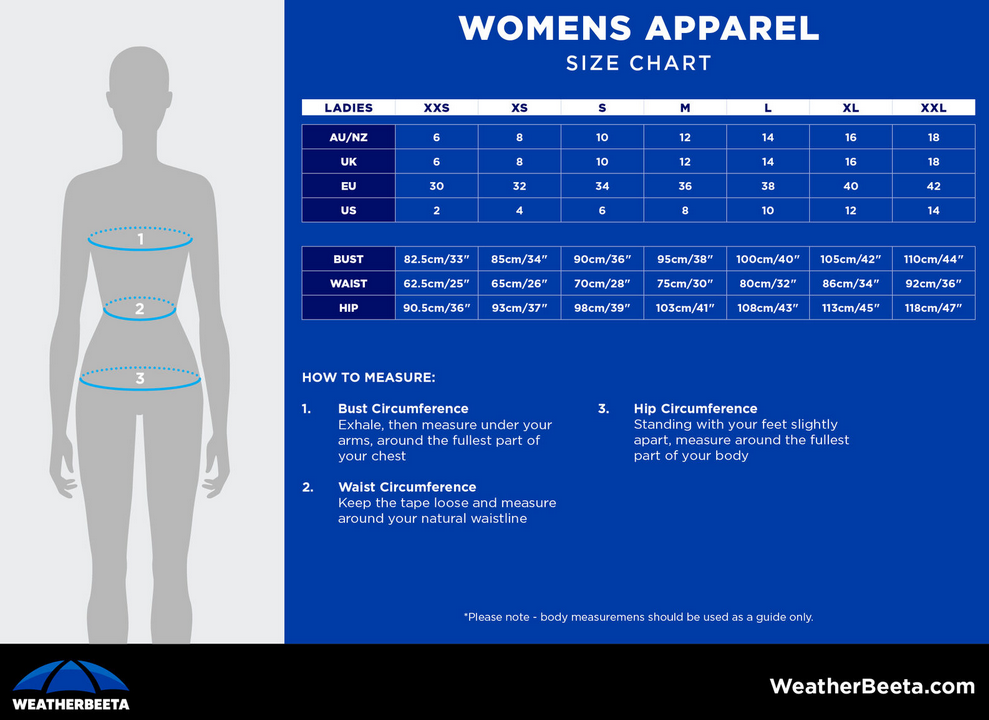 2025 Weatherbeeta Womens Tops  Größentabelle